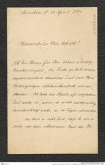 Nachlass Franz Steindachner, Brief von R. Hertwig an Franz Steindachner (13.04.1899), Inv.Nr. 218.01, Seite 1